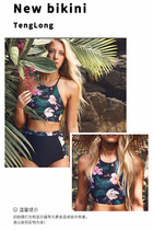 Sanya -- Net red 2019 new Amazon best-selling split leaves printed cross-border bikini