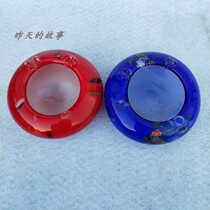 Nostalgic old stock 80-90s colored glass ashtray blue with bumps