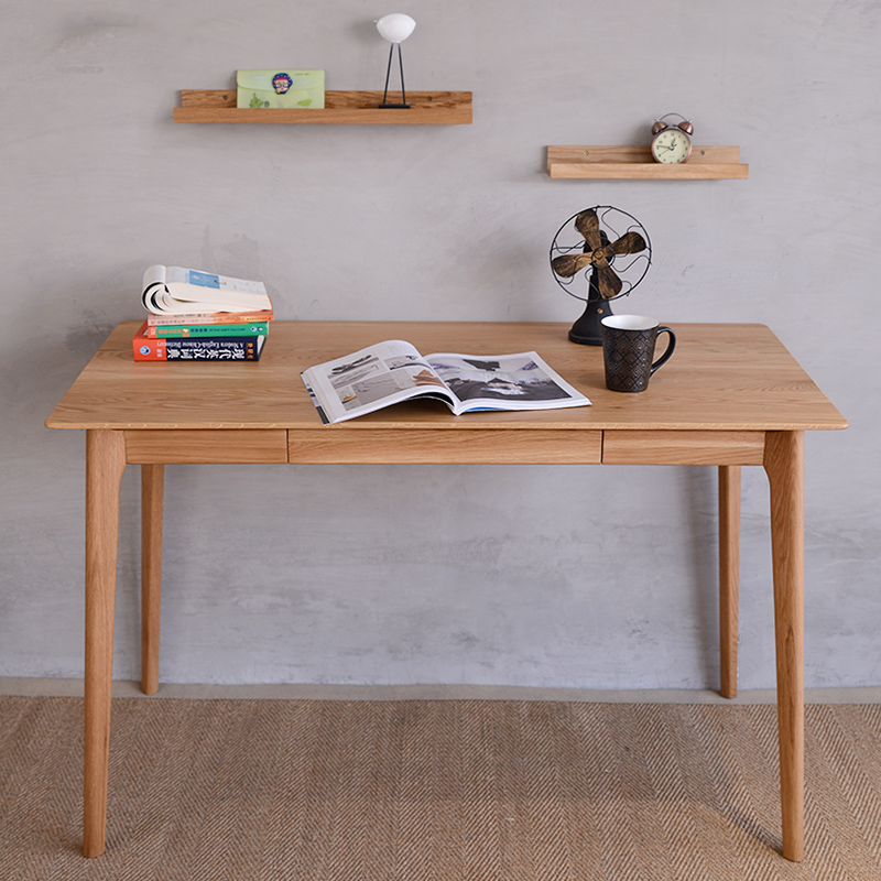 实木书桌日式简约电脑桌白橡木带抽屉卧室写字桌北欧现代书房家具