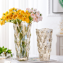 Nordic Light Luxury Crystal Transparent Glass Vase Ornament Living Room Flower Set Rich Bamboo Rose Lily Flower Decoration