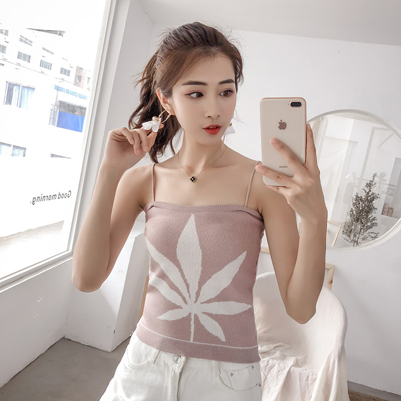 吊带背心短款夏季针织露肩小女生t恤内搭外穿打底衫2018新款712