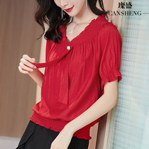 Heart-to-heart short-sleeved design Super fairy one-shoulder can wear a shirt with a skirt chiffon shirt