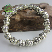 Xiao Yazhai Buddha head white copper bracelet mens and womens jewelry hand beaded Maitreya Buddha head hand string dispel disaster and protect safety