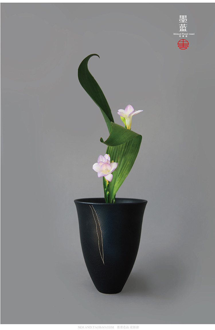 日本进口池坊花器插花器皿日式花道禅意轻奢陶瓷创意干花花瓶摆件_9折