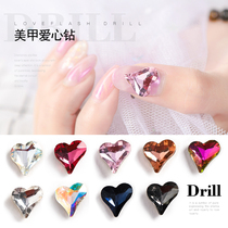 Net red manicure love drill nail jewelry Japanese-style crooked heart drill exported to Korea foreign trade K9 crystal flash drill DIY drill