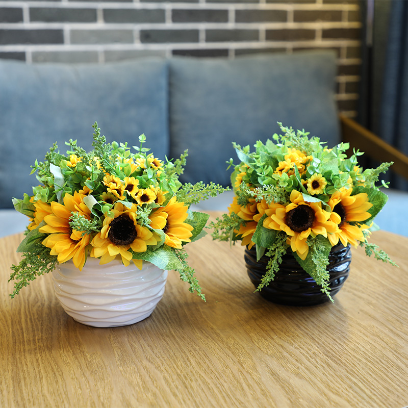 The Send + simulation flowers Daisy sunflower suit floral with ceramic flower pot living room table flowers romantic rural household