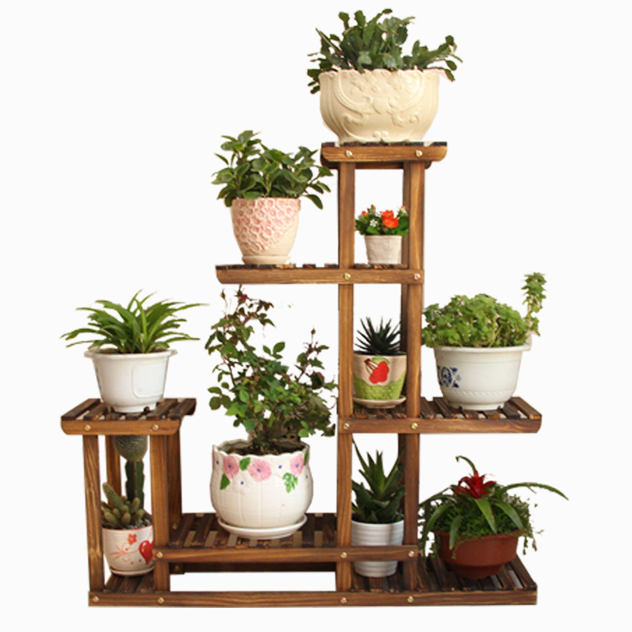 阳台木头花架地面组装实木多层木制室内原木