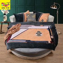 20 winter New Court round bed four-piece flannel coral velvet padded kit European round bed hat warm gray