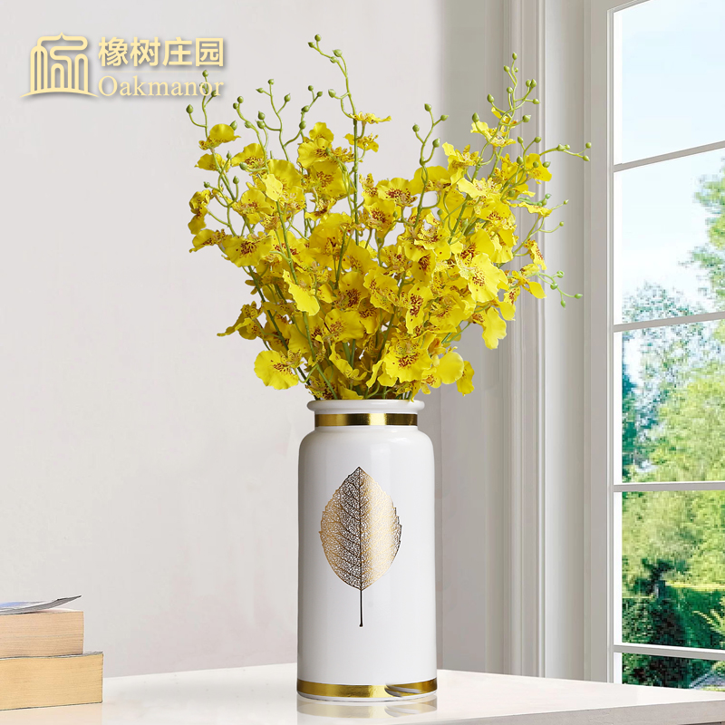 Nordic ins golden leaves ceramic vase place to live in the living room table light key-2 luxury white dry flower arranging flowers