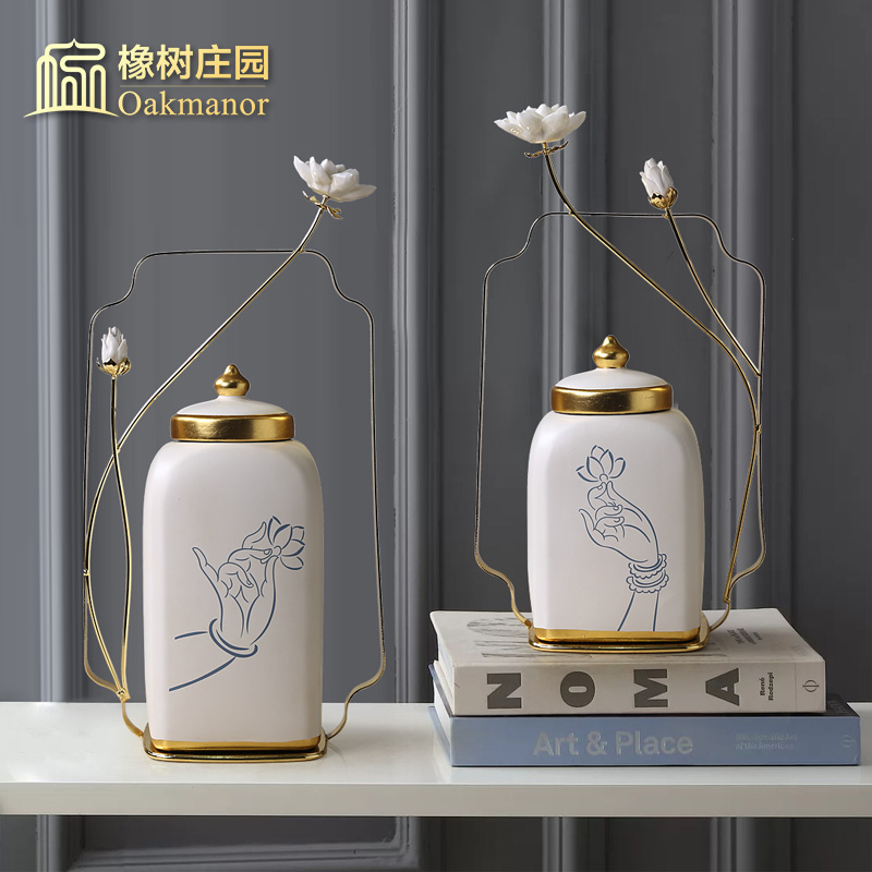 New Chinese style creative ceramic storage tank furnishing articles with cover of TV ark, general candy jar jar to the sitting room porch decoration