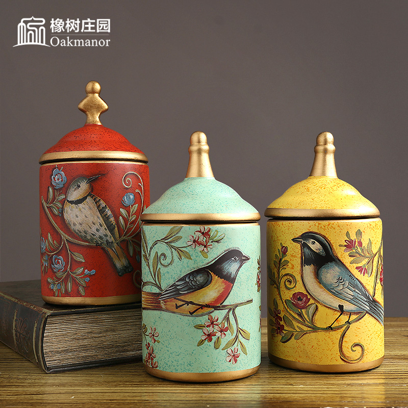 American creative storage tank candy jar furnishing articles restoring ancient ways with cover European household ceramic pot wine Chinese style decoration