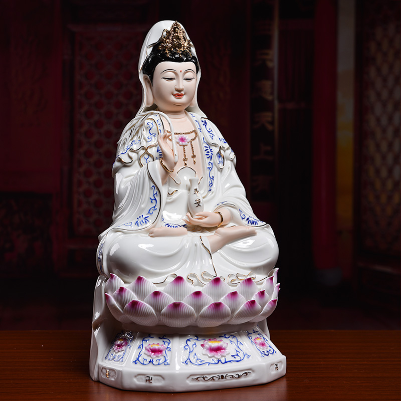 Yutang dai dehua porcelain its kwan Yin - statute six lotus guanyin worship that occupy the home furnishing articles/blue and white color