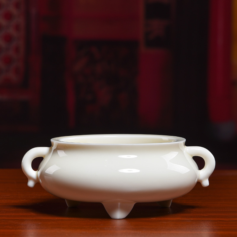 Yutang dai dehua white porcelain three - legged ears furnace ceramic bait for buddhist indoor incense buner furnishing articles song type furnace