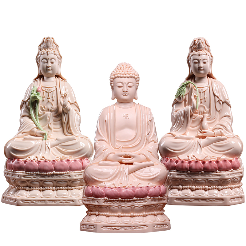 Yutang dai jade ceramic red porcelain retinues three holy figure of Buddha enshrined furnishing articles amida Buddha goddess of mercy corps as earth treasure bodhisattva