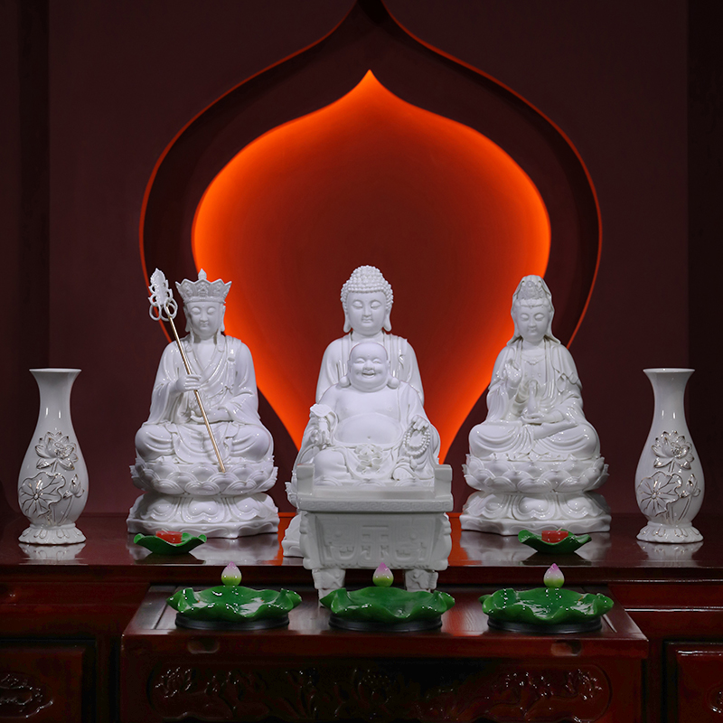 Yutang dai dehua white porcelain three western spirit like three holy Buddha avalokiteshvara smiling Buddha