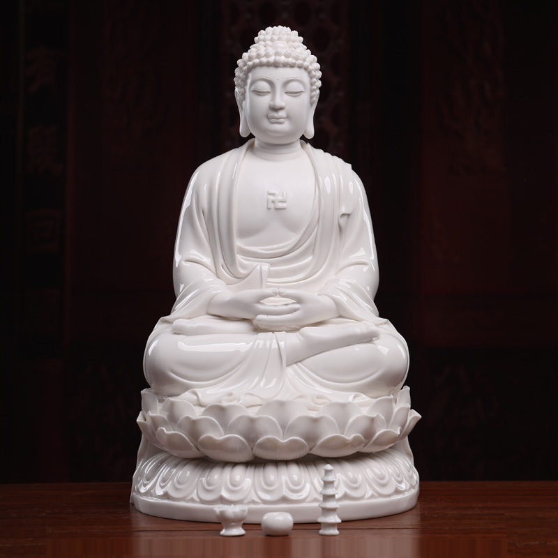 Yutang dai dehua white porcelain western three holy Buddha to occupy the home furnishing articles like guanyin trend to bodhisattva