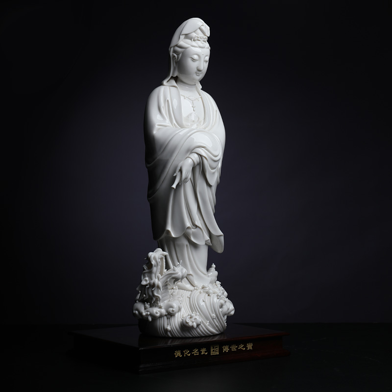 Yutang dai ceramic made tap dripping guanyin Buddha standing like dehua white porcelain Lin Jiansheng its works of art