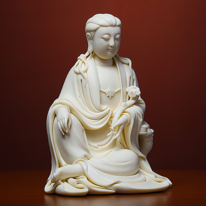 Yutang dai dehua white porcelain master Lin Jiansheng its art collection/lean on raccoon guanyin D03-181
