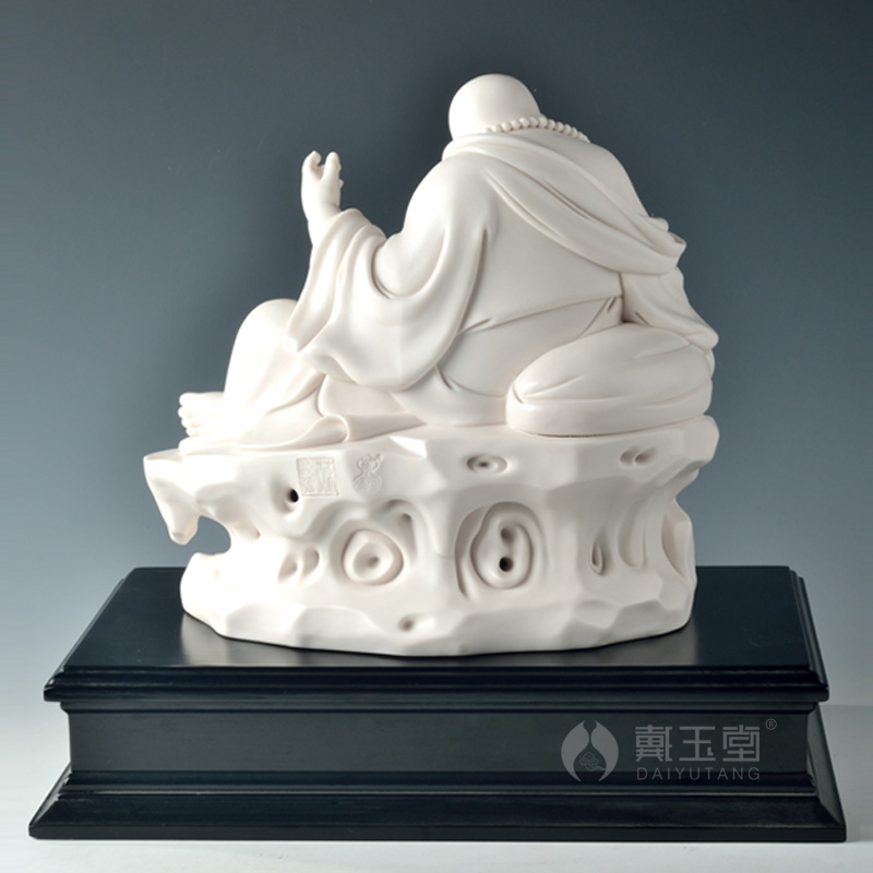 Yutang dai dehua porcelain its master Su Youde works show fish maitreya furnishing articles/9 inches by rock D29-26