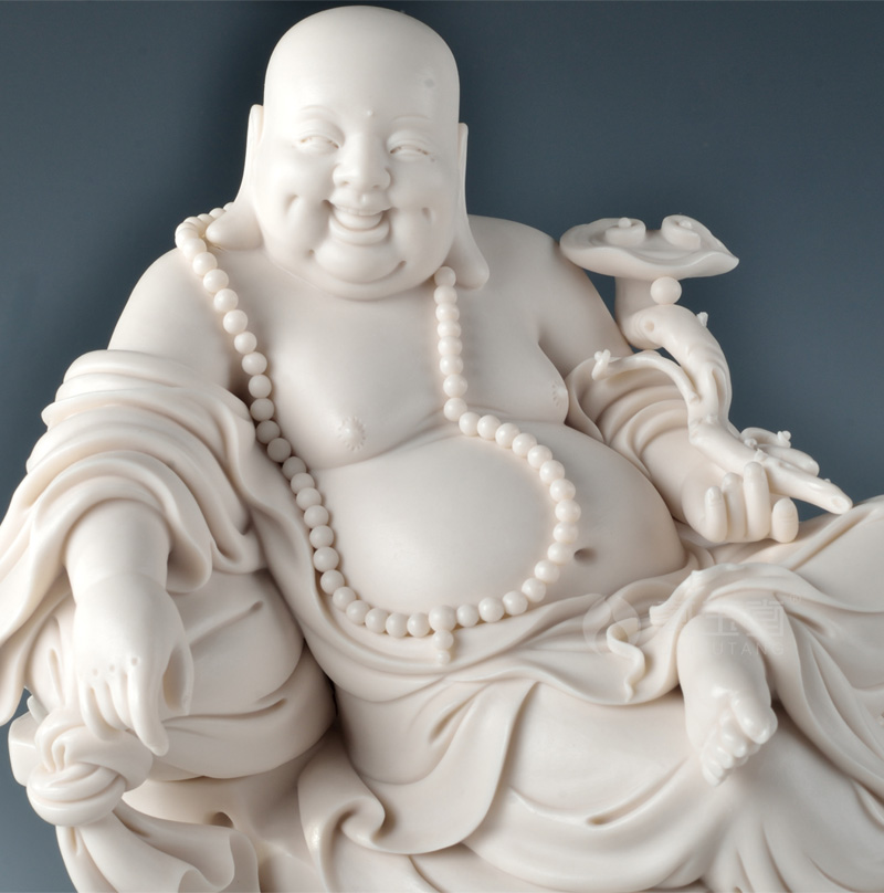 The Master of yutang dai dehua ceramic white porcelain craft Su Youde manually signed work/8 inches by rock laughing Buddha D29-31