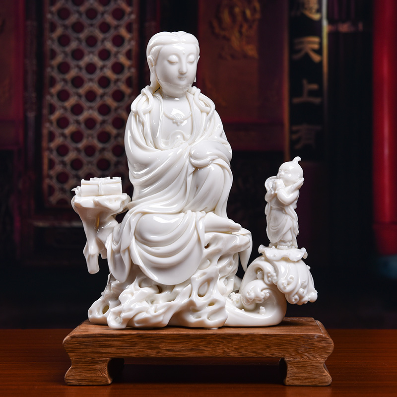 Yutang dai Lin Jiansheng master handwriting art porcelain carving furnishing articles at the provincial level the boy worship goddess of mercy corps/D03-110