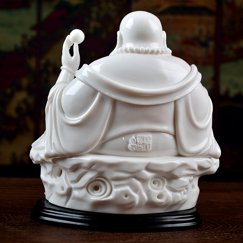 Yutang dai white marble porcelain dehua porcelain its art/8 inches by rock supporting bead maitreya D01-027