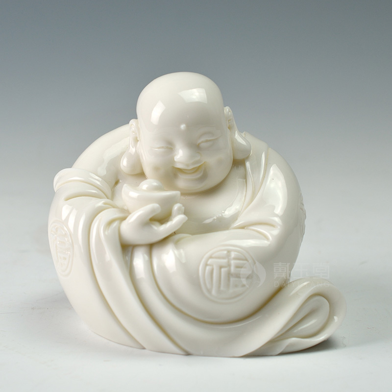 Yutang dai dehua white porcelain master Lin Jiansheng porcelain carving works in front maitreya Buddha/D03-199