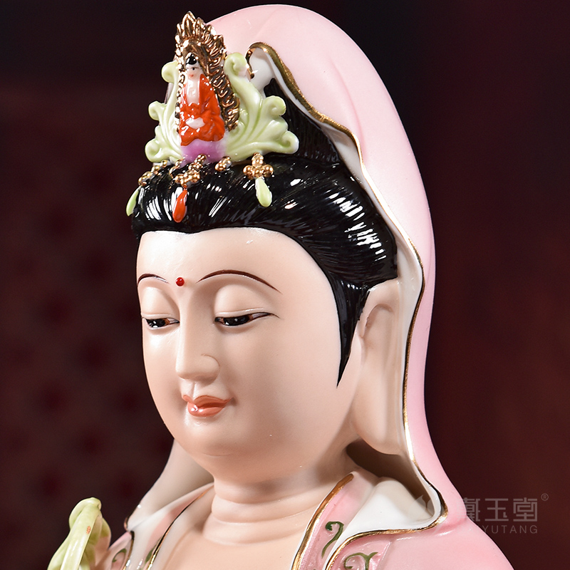 Yutang dai furnishing articles at home porcelain avalokitesvara figure of Buddha temple consecrate/14 inches six lotus guanyin in red color