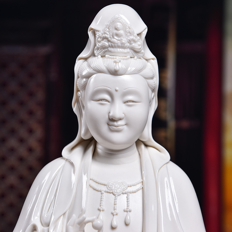 Yutang dai master Lin Jiansheng craft gift porcelain carving of Buddha is placed at the provincial level the boy worship goddess of mercy corps/D03-185