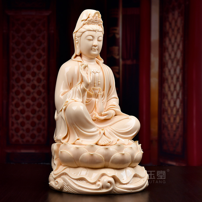 Yutang dai dehua white porcelain avalokitesvara figure of Buddha furnishing articles 14 inch lotus switch guanyin D34-106
