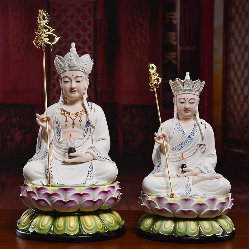 Yutang dai dehua ceramic Buddha handicraft furnishing articles/blue and white lotus D16-57 earth treasure bodhisattva