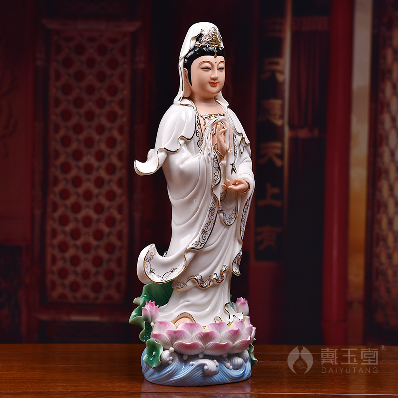 Yutang dai ceramic guanyin Buddha to occupy the home paint color lotus standing like avalokitesvara like furnishing articles