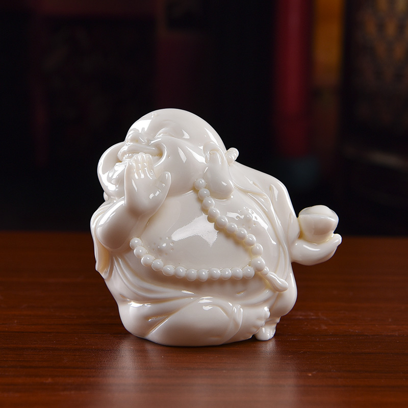 Dehua white porcelain production is pulled from the shelves 】 【 Q version of small smiling Buddha maitreya Buddha vehicle household decorative furnishing articles