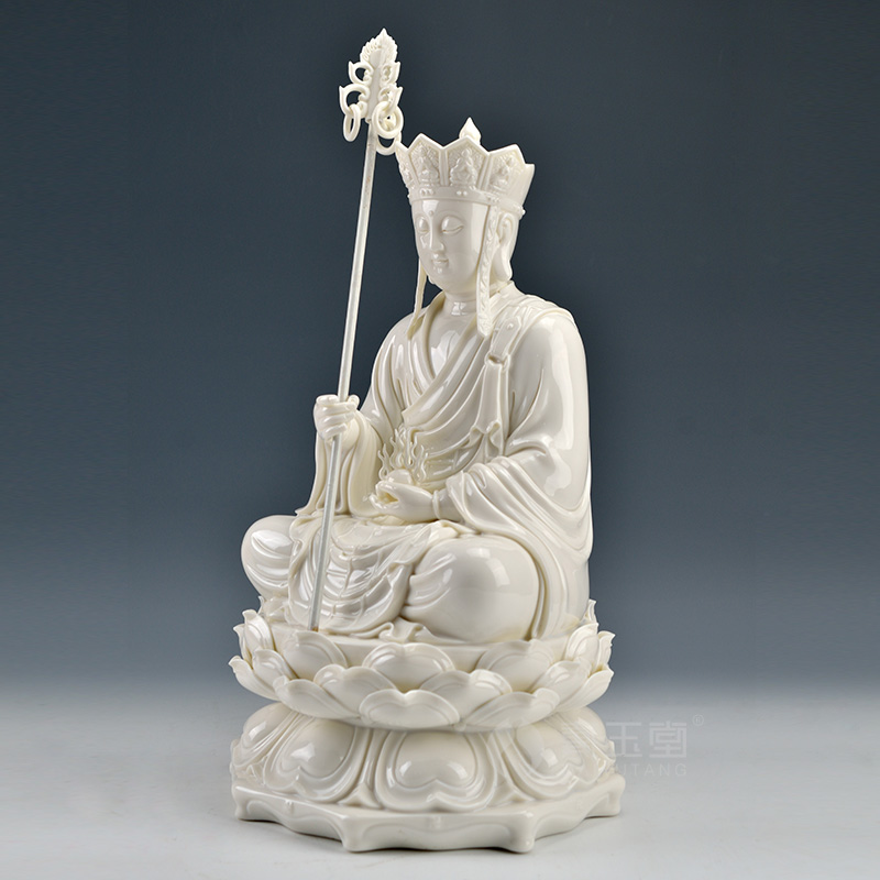 Yutang dai dehua white porcelain hid in the Buddha worship that occupy the home furnishing articles 16 inches of porcelain white marble like earth treasure bodhisattva