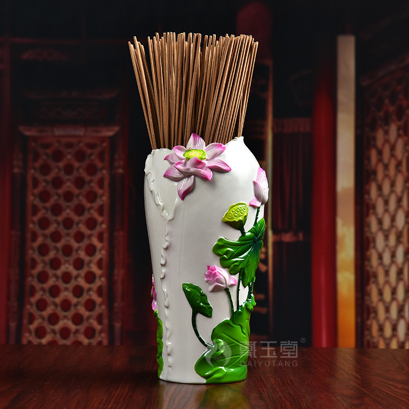 Yutang dai ceramic vase incense cone Buddha enshrined furnishing articles before Buddha temple supplies 8/9/10 inch lotus bottles of perfume canister