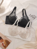 women's summer thin lace underwear large chest small mild steel ring push up breast milk anti-drop sexy bra set