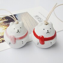 Cute bear creative ceramic wind chime hanging Japanese hipster bag pendant student gift