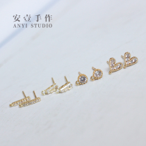 Zircon earrings 925 silver needle plated 14k real gold color earrings earrings earring accessories diy love belt Diamond Japanese Korean version