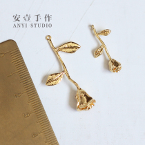Rose accessories diy cast copper plated 14K gold color necklace earrings jewelry handmade diy material hanging pendant