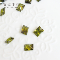 Zircon olive green rectangular geometric DIY jewelry earrings necklace handmade accessories pendant earrings temperament