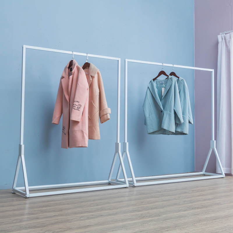 Nordic clothing store children's clothing shelves simple hanging rack exhibition showcasing mall dedicated floor-to-ground white longdoor frame