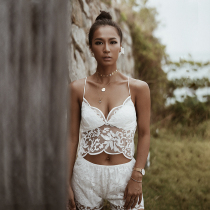 HUIHUI French court retro lace embroidery blue and white womens Triangle Cup sexy lingerie set pajamas home clothes