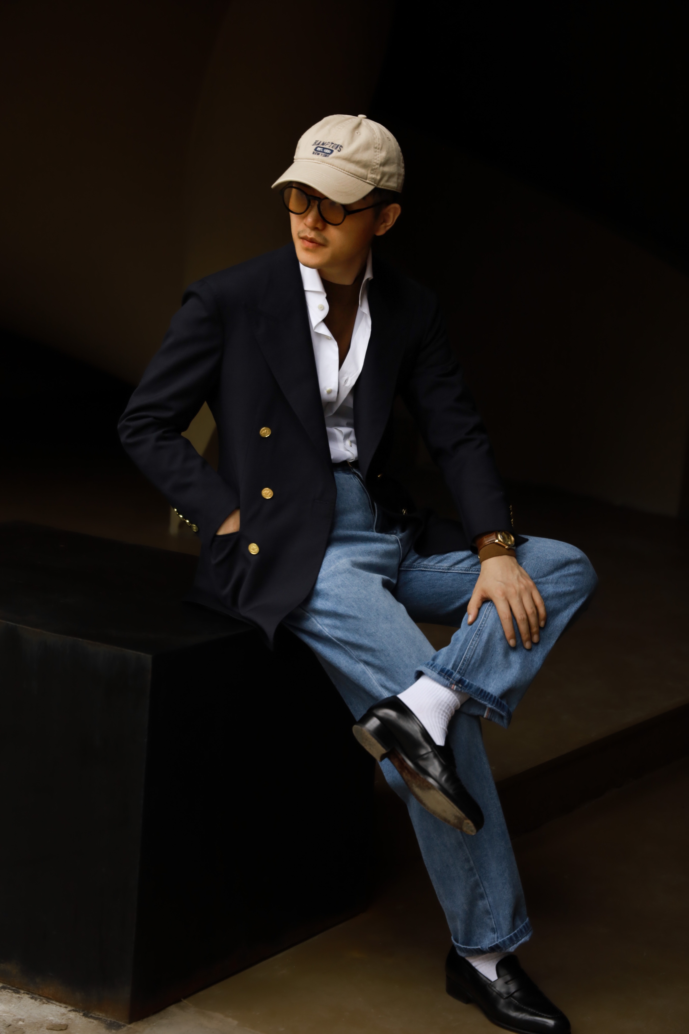 UGENTLE男装品牌 全羊毛半麻衬 手工米兰眼Navy Blazer布雷泽西服
