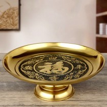 Buddha Hall household for Buddha Cai Xian Family Fruit tray God of wealth Guanyin plate Fruit plate Bowl tribute plate Pure copper blessing word fruit plate