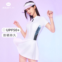 AquaPlay swimsuit female summer conservative anti-chlorine one-piece swimsuit skirt covering belly thin sunscreen surf suit quick drying
