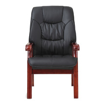 Solid wood chair office chair black leather meeting chair with armchair with armchair computer chair large class chair minimalist chair Bull Leather