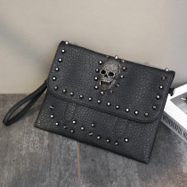 2023 new mens handbag rivet ghost head leather wrist bag horizontal envelope bag ipad bag casual shoulder bag