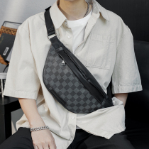 Tide brand fashion plaid chest bag super hot leather chest bag simple trendy mens single shoulder bag mobile phone small shoulder bag waist bag