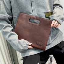 2022 Korean version of mens new hand grab bag trendy retro handbag casual light business paper bag iPad bag