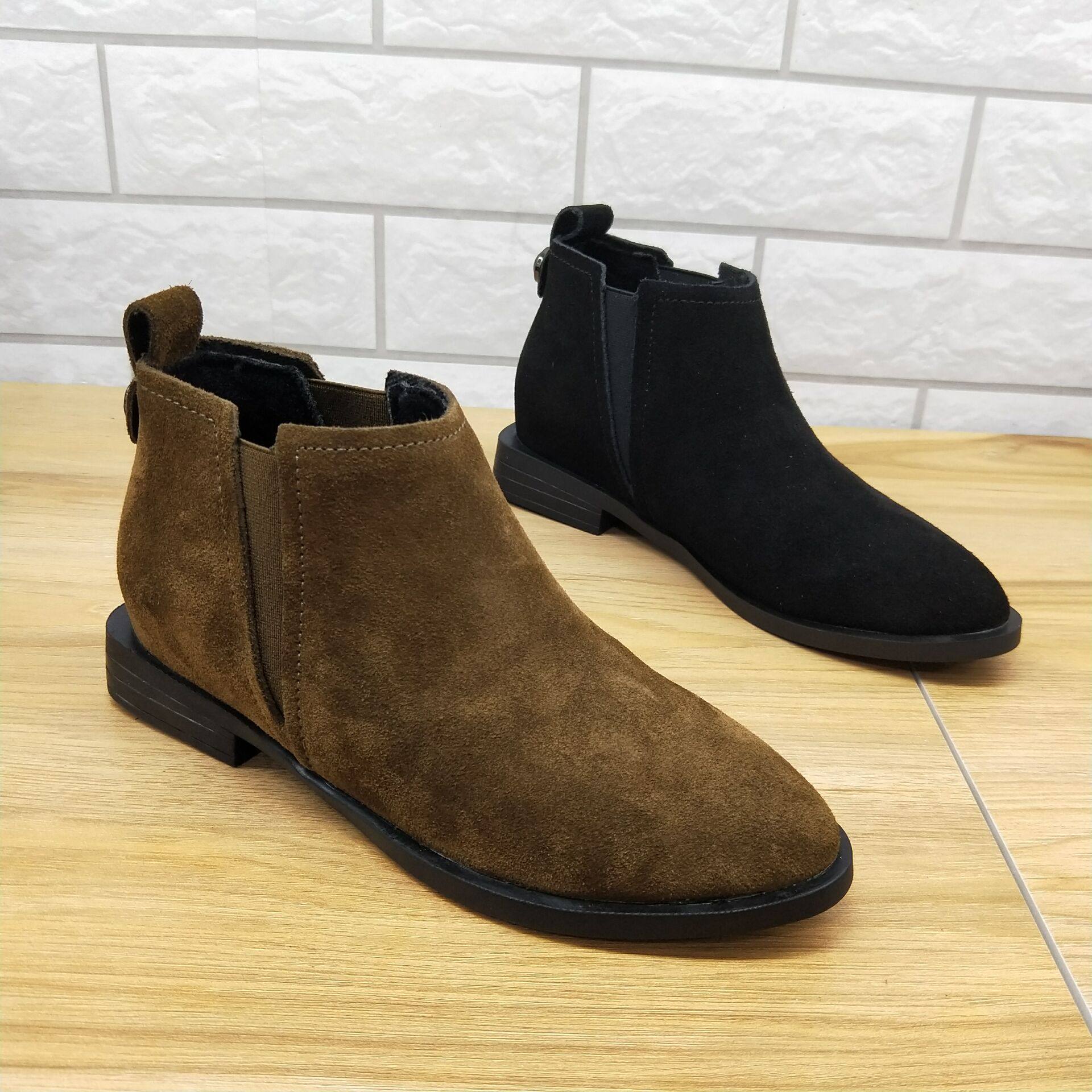 2017秋冬新款真皮女靴套筒皮靴 磨砂皮绒里皮靴时尚气质女靴百搭_7折